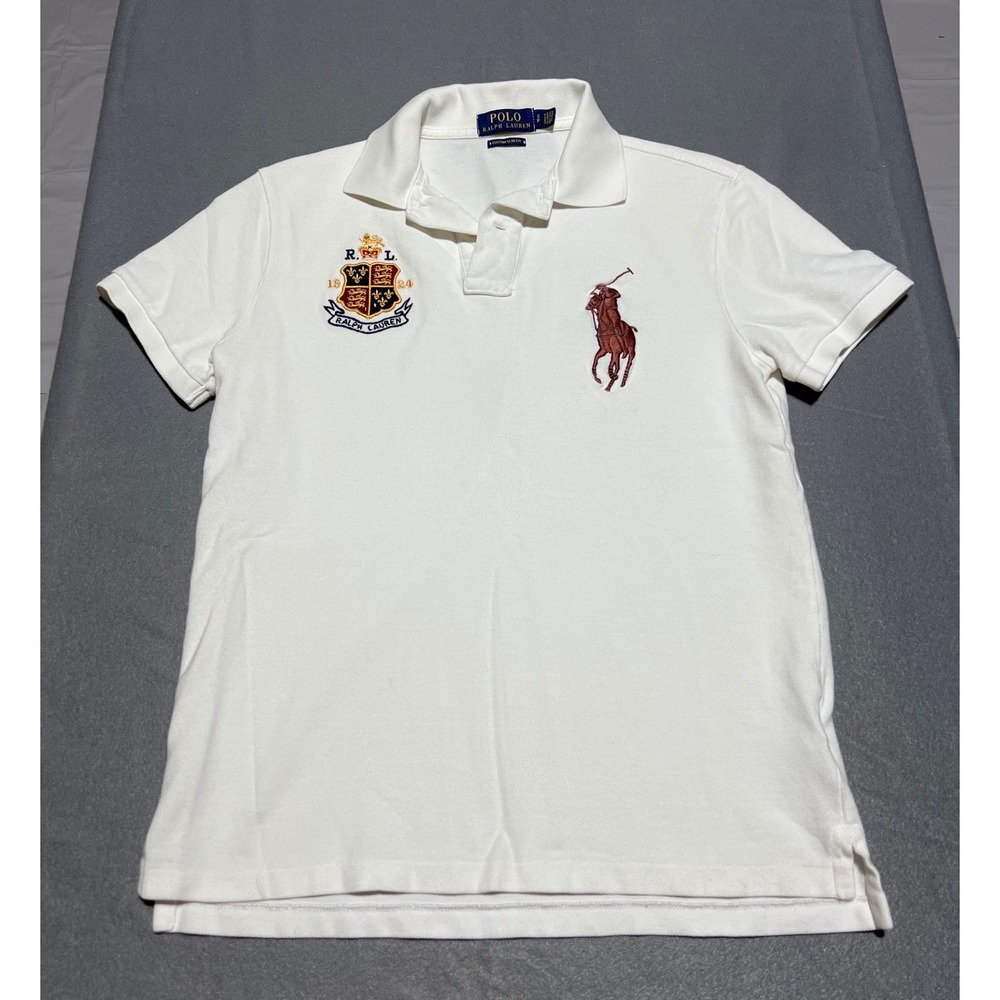Polo Ralph Lauren White Big Pony Crest Polo Shirt Mens Custom Slim Fit 1924 RL
